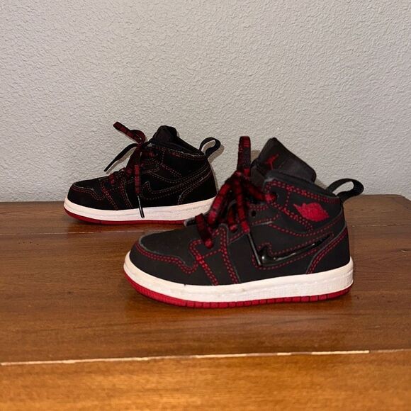 Nike Jordan 1 Mid Fearless TD‎ Baby Shoes CU6619-062 Black Red White Sz 6C - Picture 5 of 8
